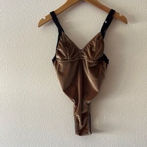 Thong Brown Velvet Bodysuit lingerie